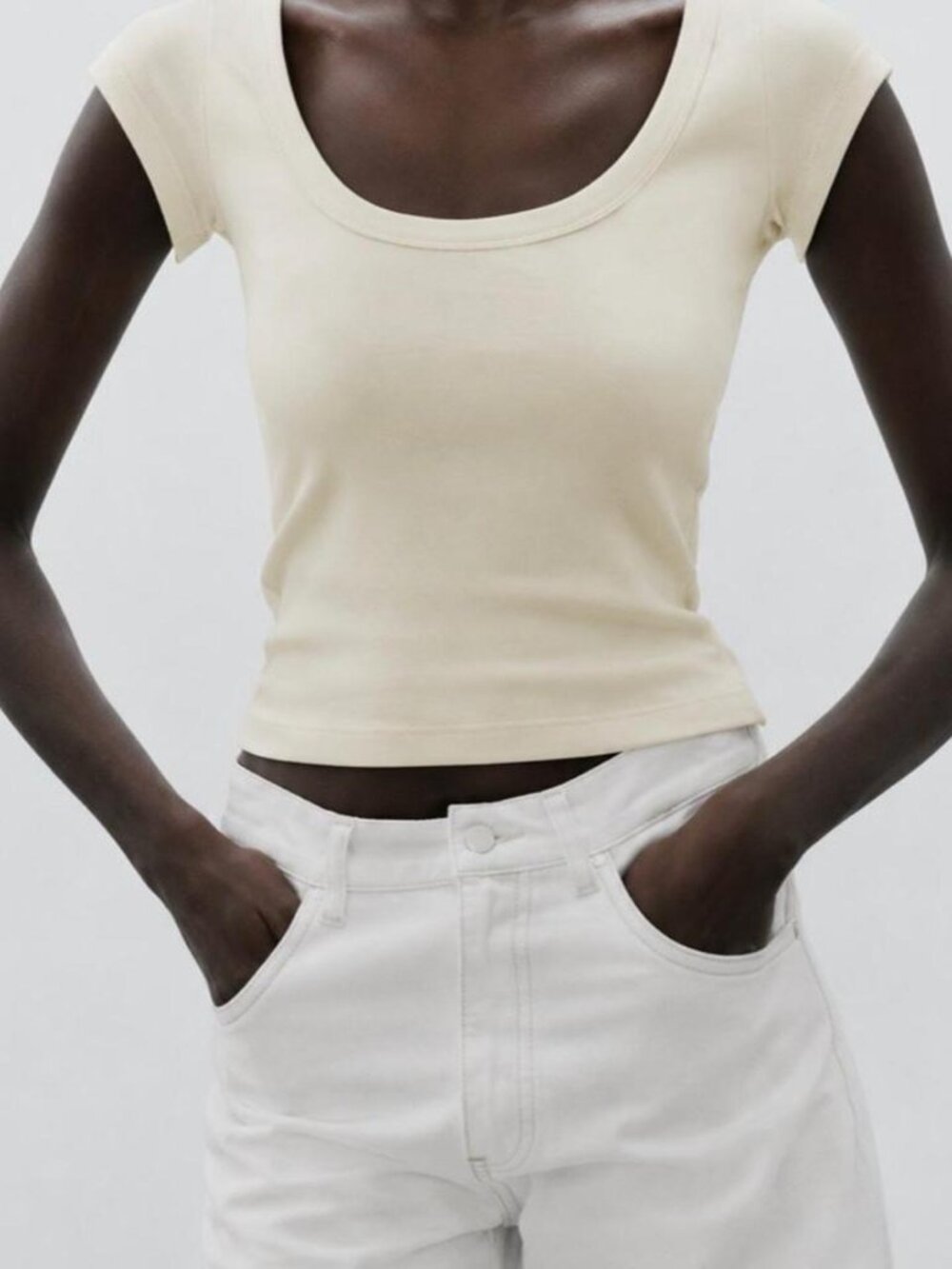 Zara Cream Scoop Neck T-shirt